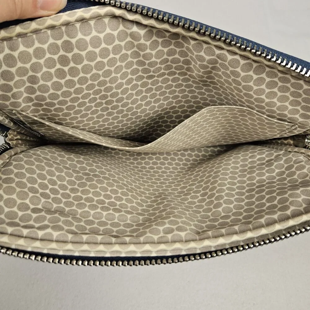 Brighton Nylon Leather Cosmetic Travel Case Clutch Pouch Bag Navy Silver Luxury